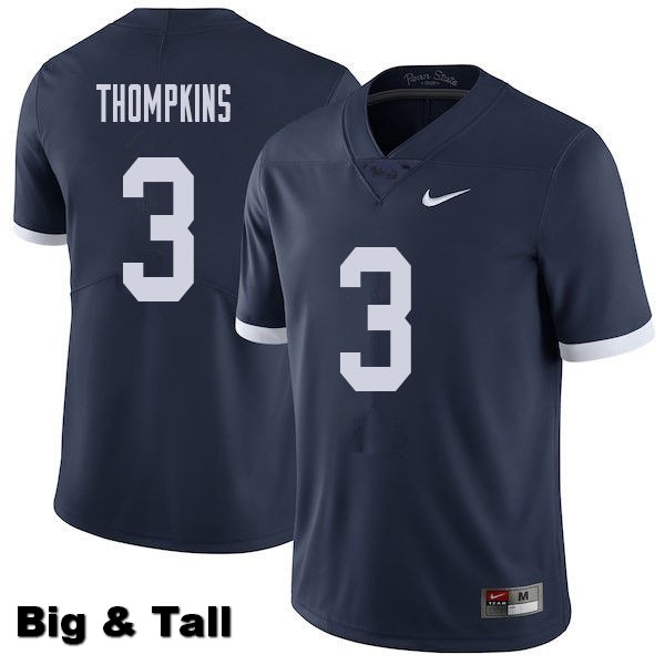 NCAA Nike Men's Penn State Nittany Lions DeAndre Thompkins #3 College Football Authentic Throwback Big & Tall Navy Stitched Jersey WHF0698MB